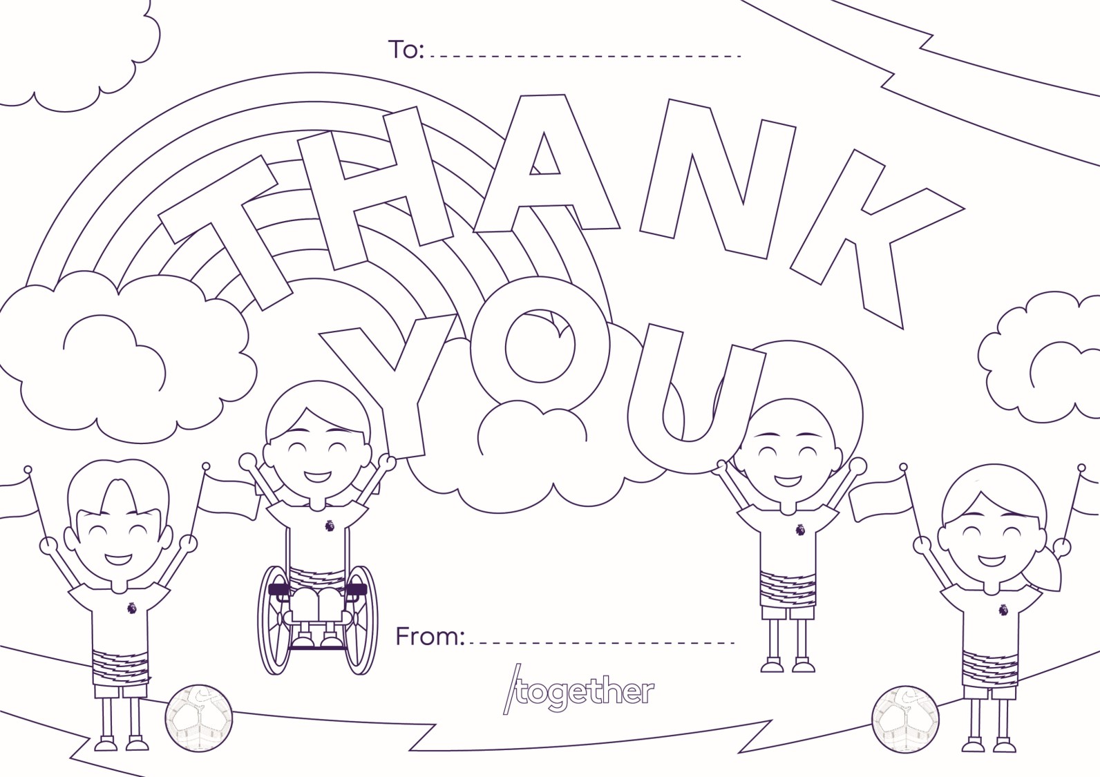 'Thank you' template with children and footballs